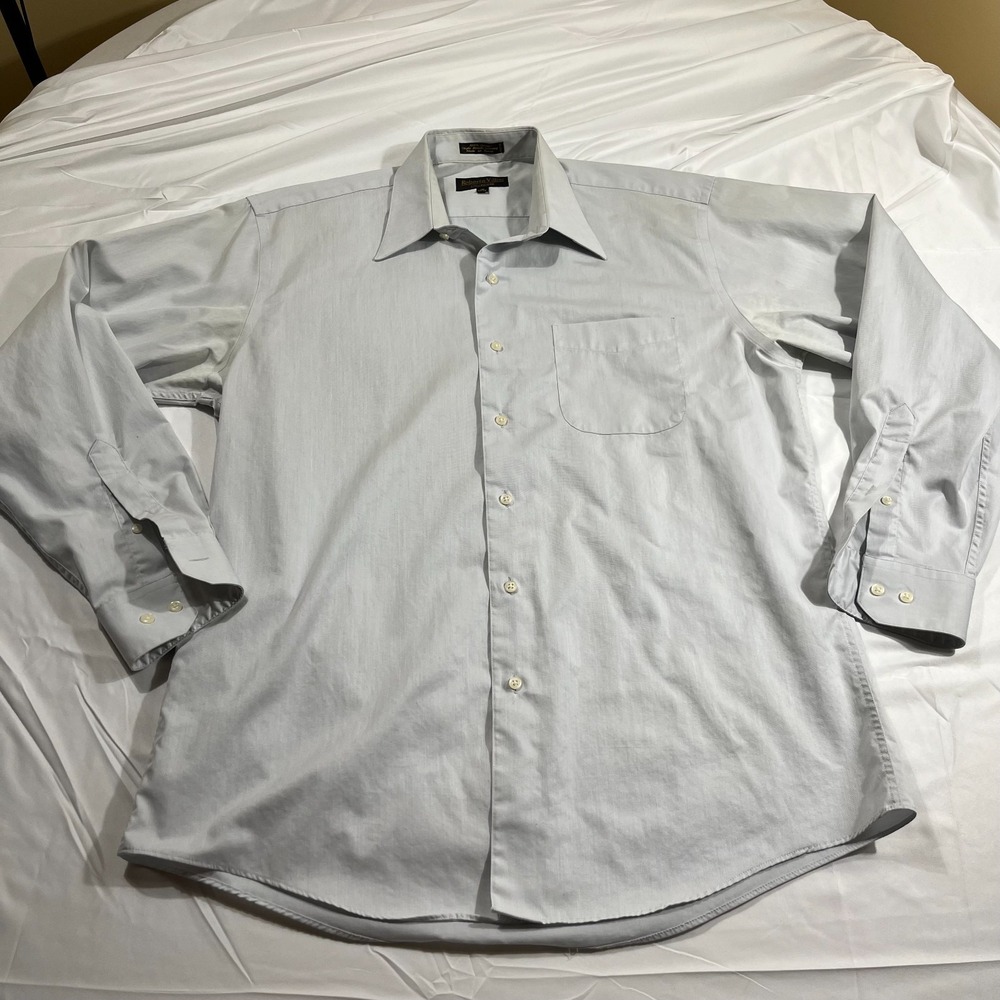 Roberto Villini Dress Shirt Men 16 34/35 Grey 100% Cotton Long Sleeve